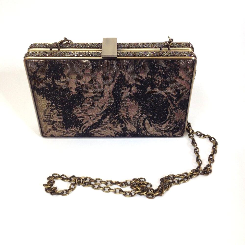 Sondra Roberts Bag Metallic Gold Clutch Crossbody Chain Clutch Purse